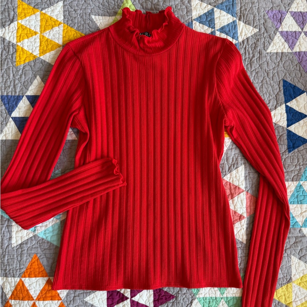 J. Crew Vibrant Red Ribbed Long Sleeve Top